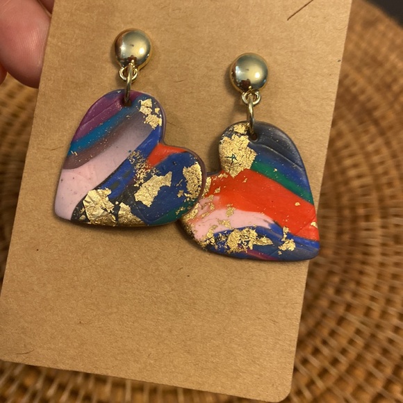 Cute heart handmade dangles. Pierced back - Picture 2 of 4